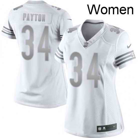 Womens Nike Chicago Bears 34 Walter Payton Limited White Platinum NFL Jersey